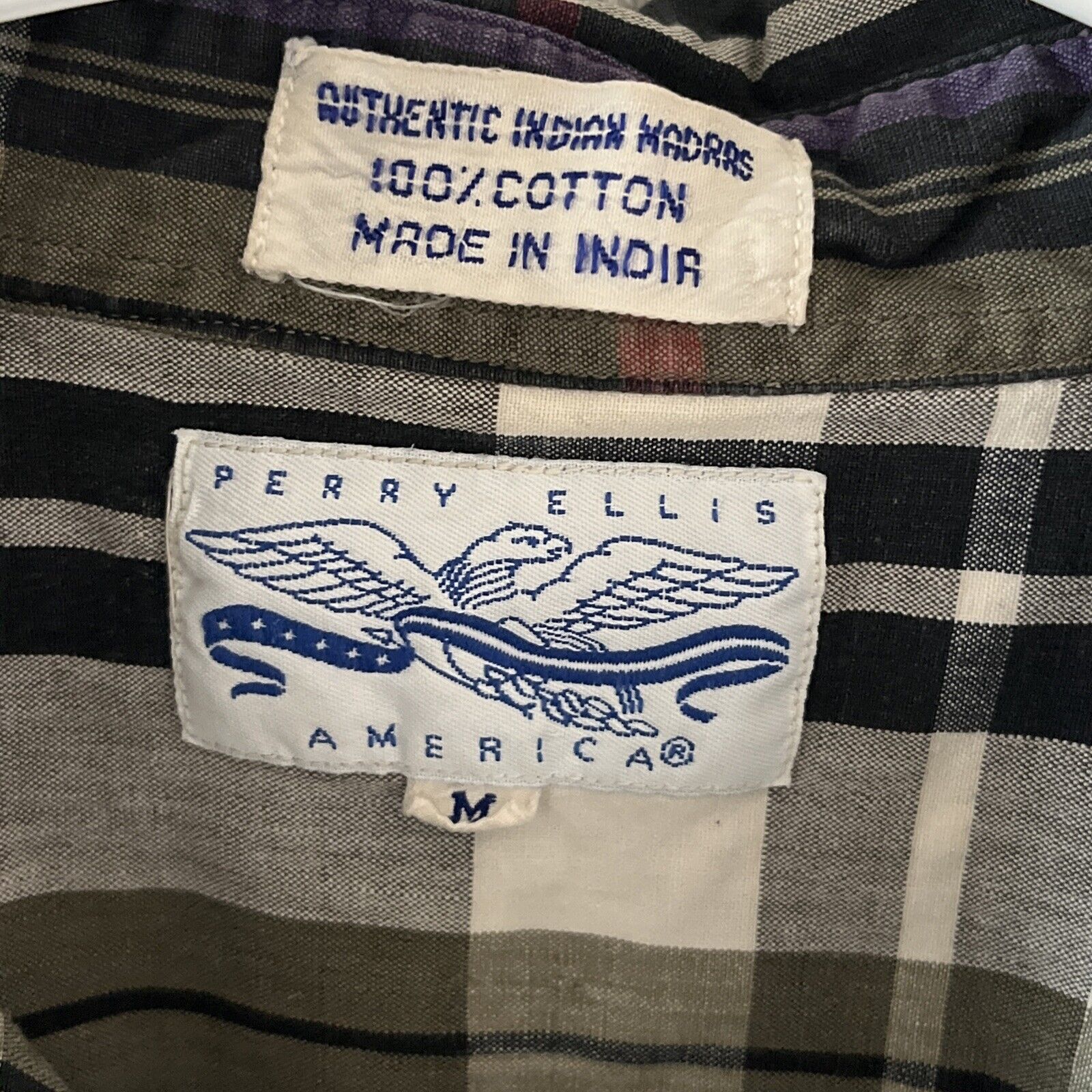 Perry Ellis America Indian Madras Button Down Shirt Men’s Medium Plaid Preppy